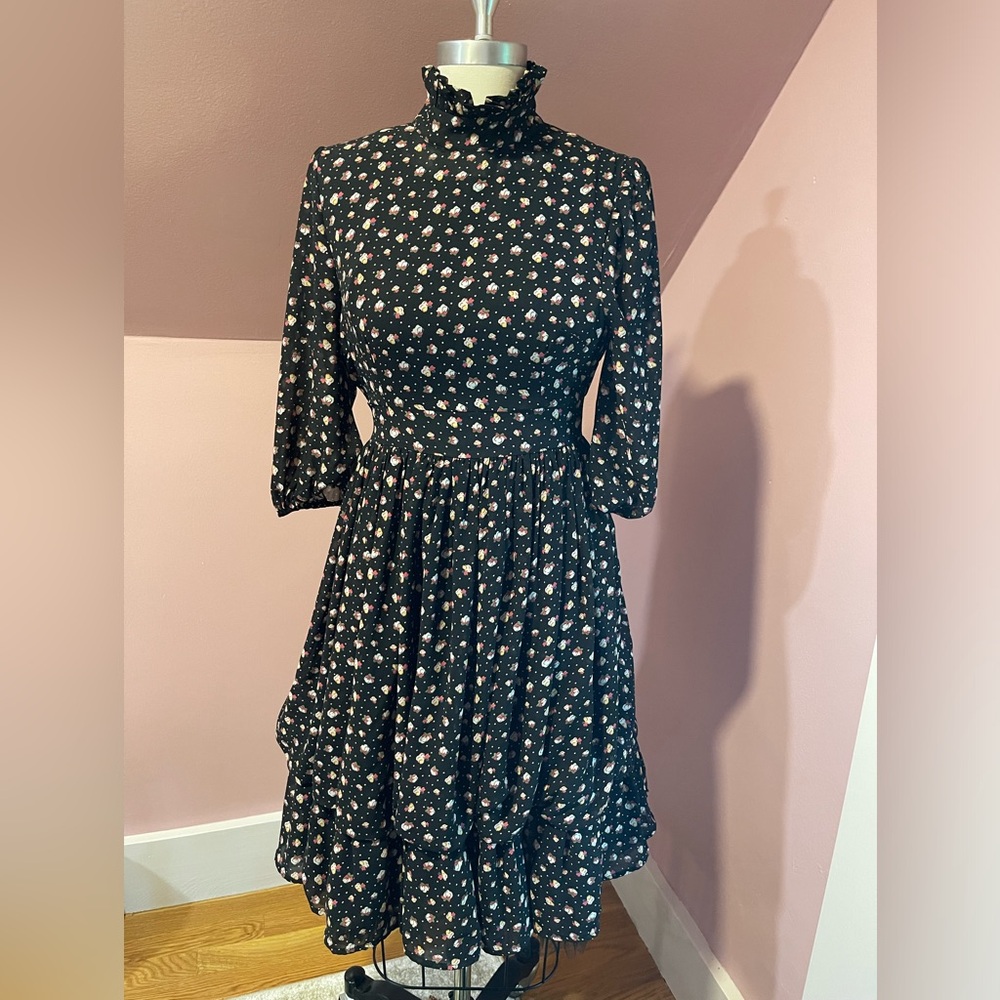 Ulyana Sergeenko silk chiffon mock neck floral dress
